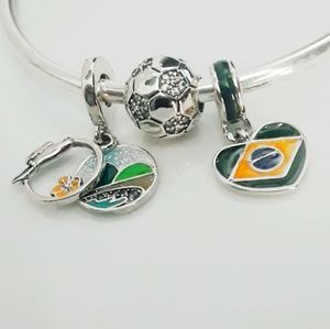 (3) BRAZIL / BEACH / SOCCER CHARMS S925 STERLING SILVER PANDORA COMPATIBLE
